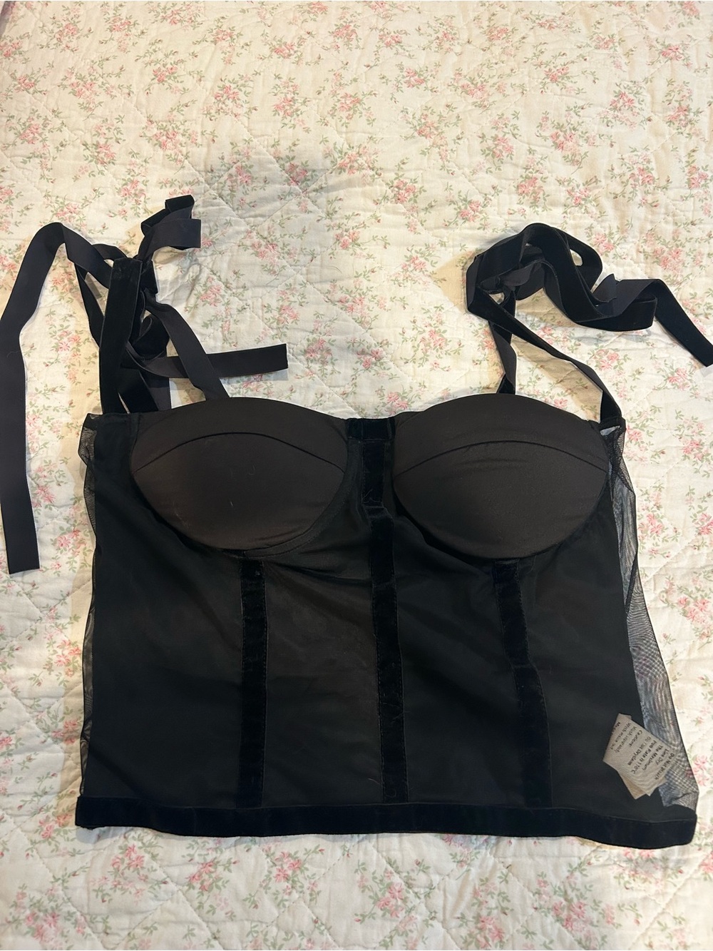 Commense Black Strapless Bustier Tank with Ribbon Straps